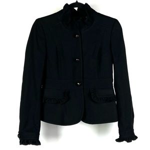 J Crew Womens Black Ruffle 100% Wool by Robert Noble Long Sleeve Blazer